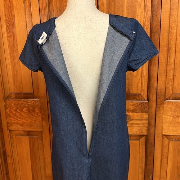 Old Navy Lightweight Cotton Denim Shift Dress Embroidered w/Scalloped Hem EUC S - Picture 6 of 8